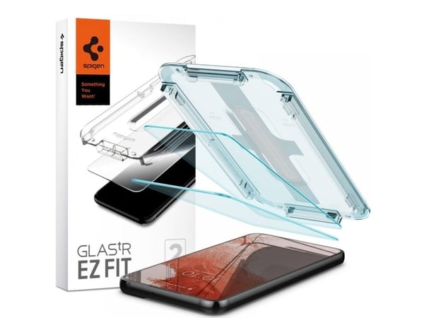 Spigen Glas.tR EZ Fit, Samsung, Galaxy S22, Naarmuuntumisenkestävä, Läpinäkyvä, 2 kpl