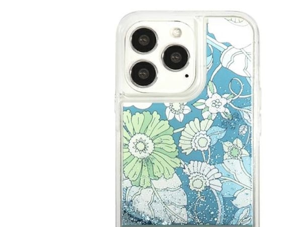 Guess GUHCP13LLFLSN iPhone 13 Pro/13 6,1" hårt skal Flower Liquid Glitter, grön