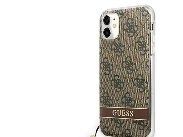 Guess GUOHCN61H4STW iPhone 11 brun hardt deksel 4G-trykk med stropp