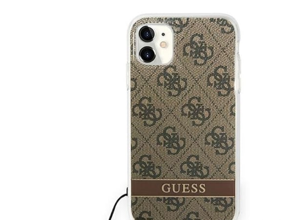 Guess GUOHCN61H4STW iPhone 11 brun hardt deksel 4G-trykk med stropp