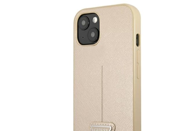 Guess GUHCP13SPSATLE iPhone 13 mini 5,4 tommer mindre/beige hardt deksel SaffianoTriangle Logo