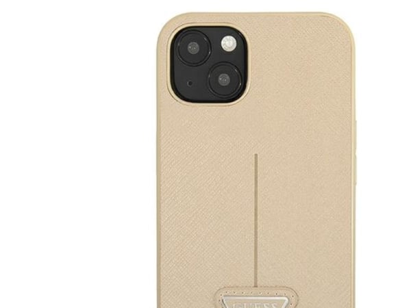 Guess GUHCP13SPSATLE iPhone 13 mini 5,4 tommer mindre/beige hardt deksel SaffianoTriangle Logo