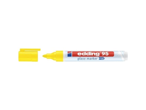 Edding 95 Glass, 1 kpl, Keltainen, Pyöreä pää, Valkoinen, Keltainen, Muovi, 1,5 mm