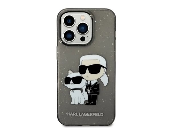 Karl Lagerfeld IML Glitter NFT Karl &amp; Choupette - iPhone 14 Pro Case (musta)