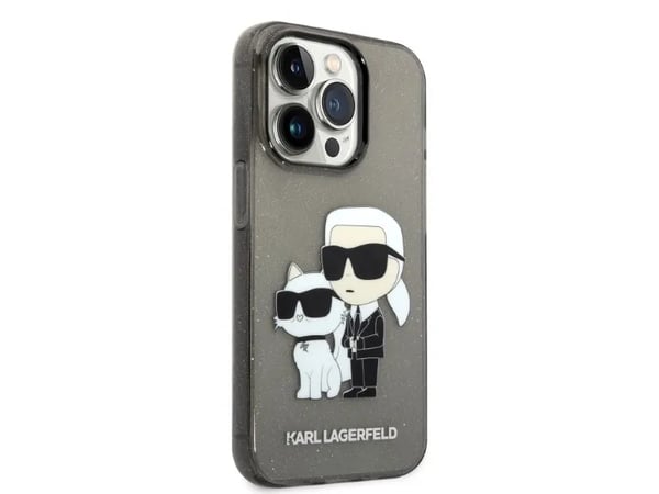 Karl Lagerfeld IML Glitter NFT Karl &amp; Choupette - iPhone 14 Pro Case (musta)