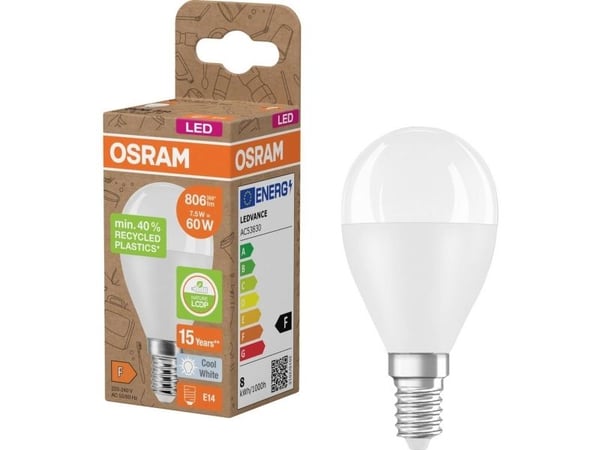 OSRAM HOMELIGHTING 4058075832145 LED (RGB)-valaisin EEK F (A - G) E14 Dråbeform 7,5 W = 60 W Neutralhvid (Ø x L) 47 mm x 89 mm 1 stk