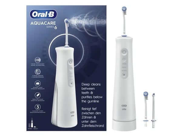 Oral-B AquaCare 6 Pro-Expert, 0,15 l, Vit, Trådlös mundusch, Roterande tandborste, Oxyjet, Röra