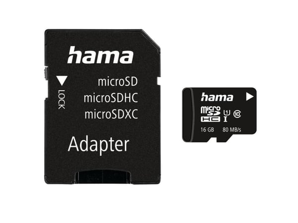 Hama microSDHC 16GB, 16 GB, MicroSDHC, Klasse 10, UHS-I, 80 MB/s, Svart