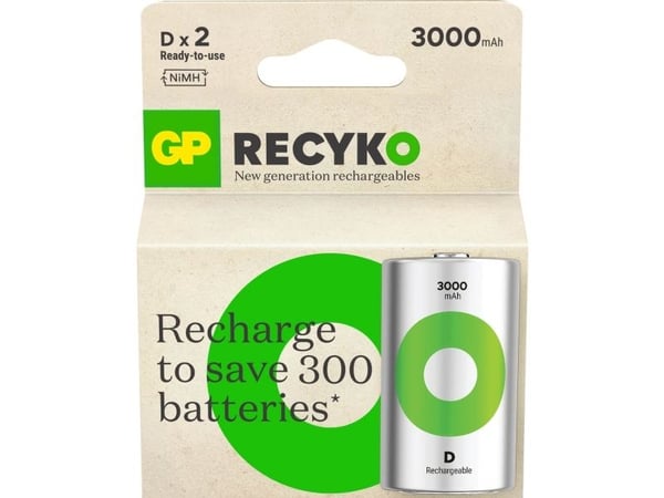 GP uppladdningsbatteri ReCyko D / R20 3000 mAh, 2 st