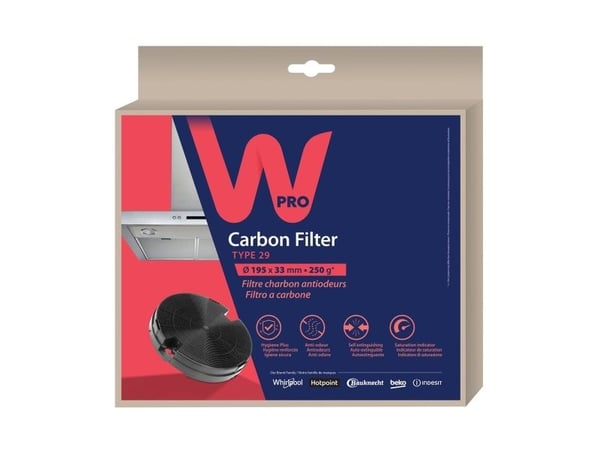 Wpro CHF029/1, Filter till spiskåpa, Svart, Kol, Whirlpool, 33 mm, 250 g
