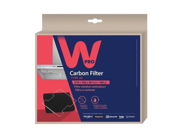 Wpro CFW020/1, Filter till spiskåpa, Svart, Kol, 160 g/m ^, 220 mm, 180 mm