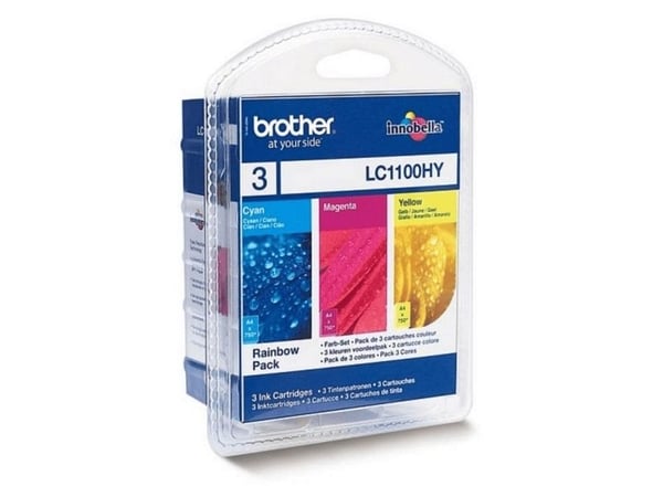 Brother LC1100HYRBWBP, Syaani, Magenta, Keltainen, Väriainepohjainen muste, 3 kpl, 750 sivua, Monipakkaus