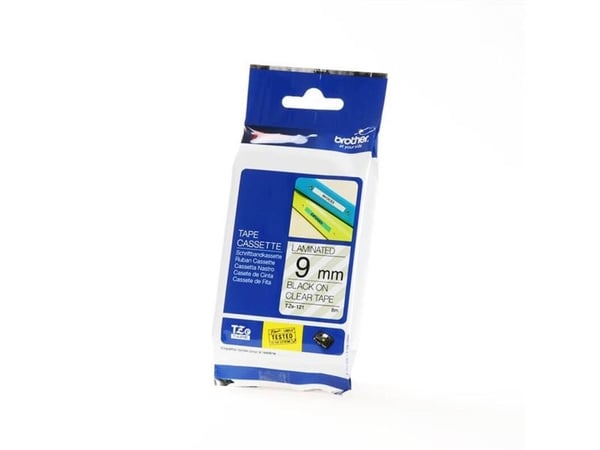 Brother TZe-121 laminert etikettape 9 mm x 8 m, svart på klar, for P-touch