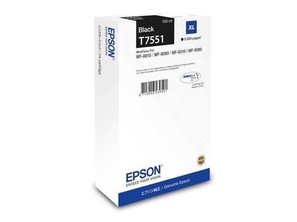 Epson T7551 - 100 ml - XL-storlek - svart - original - bläckpatron - för WorkForce Pro WF-8090, WF-8590