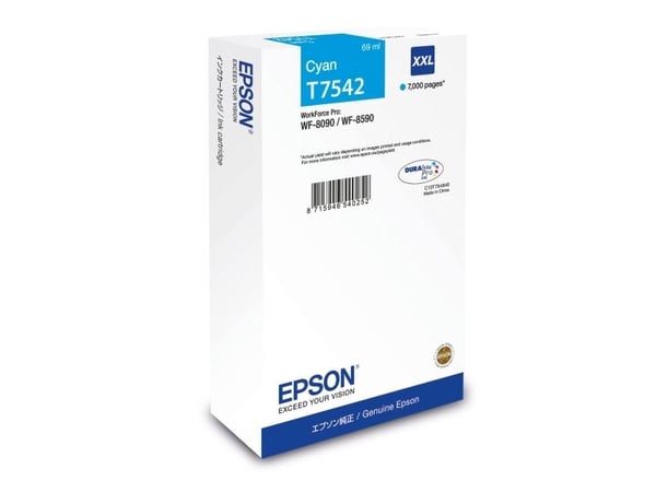 Epson T7542 - 69 ml - XXL-storlek - cyan - original - bläckpatron - för WorkForce Pro WF-8090, WF-8590
