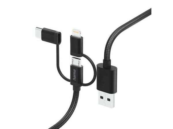 Hama - USB-kabel - USB til Lightning/Micro-USB Type B/USB-C - USB 2.0 - 3 A - 1.5 m - svart