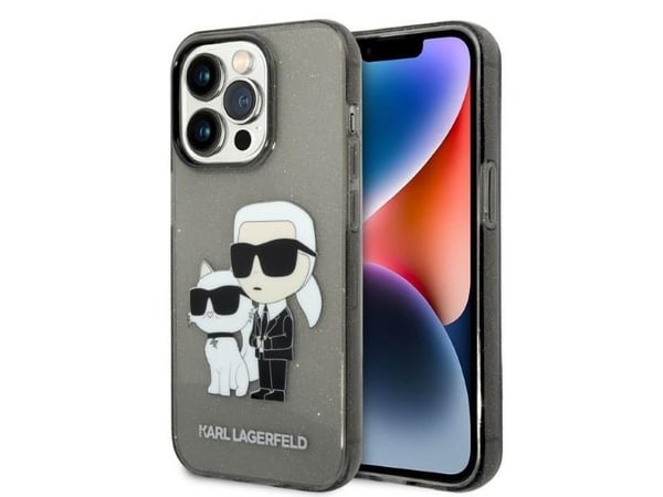 Karl Lagerfeld IML Glitter NFT Karl &amp; Choupette - iPhone 14 Pro Max Case (musta)
