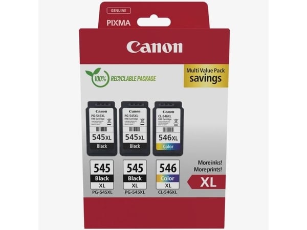 Canon PG-545XL x2 /CL-546XL Multi Pack - 3-pack - Høy ytelse - svart, farge (cyan, magenta, gul) - original - hengeboks - blekkpatron - for PIXMA T...