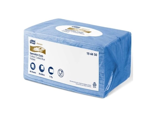 Tork Premium Specialist Cloth Colour Coded Blue - Tørkeklut - viskos, polyester - blå - pakke av 40