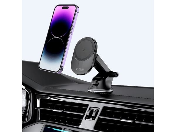 Magnetinis automobilinis laikiklis MagSafe su 15W indukciniu prietaisų skydelio / ventiliacijos grotelių įkrovimu Teleskopinė rankena Tech-Protect ...