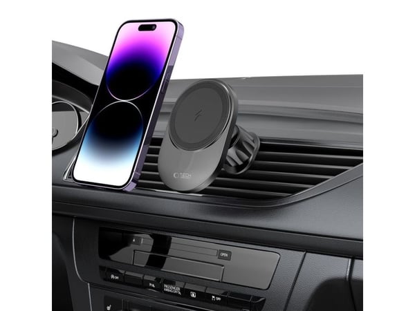 Magnetinis automobilinis laikiklis MagSafe su 15W indukciniu prietaisų skydelio / ventiliacijos grotelių įkrovimu Teleskopinė rankena Tech-Protect ...