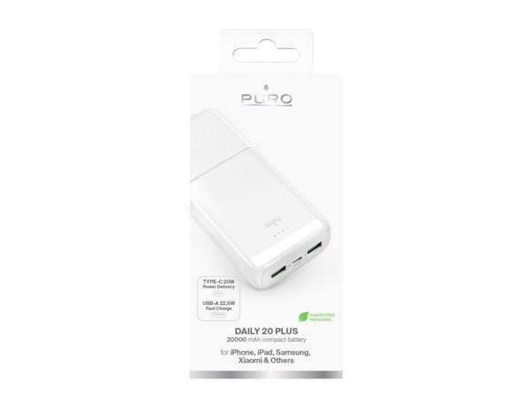 PURO PUFCBB200P3WHI, 20000 mAh, 22,5 W, Valkoinen