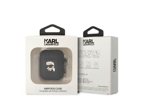 Karl Lagerfeld KLA2RUNIKK AirPods 1/2-deksel svart silikon Karl Head 3D