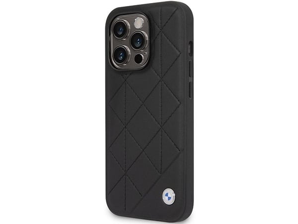 BMW-etuiet BMHCP14L22RQDK til iPhone 14 Pro 6,1" svart quiltet skinn