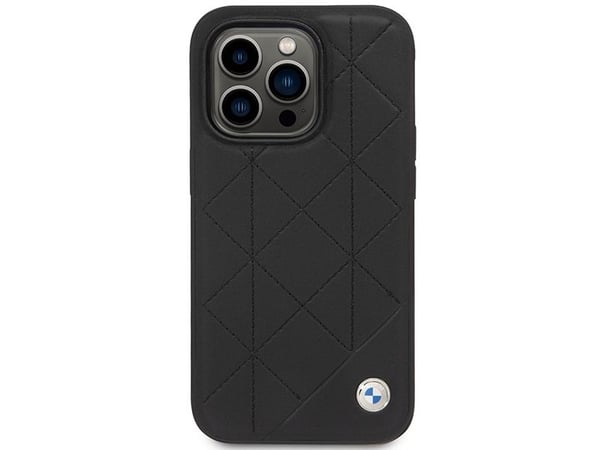 BMW-etuiet BMHCP14L22RQDK til iPhone 14 Pro 6,1" svart quiltet skinn