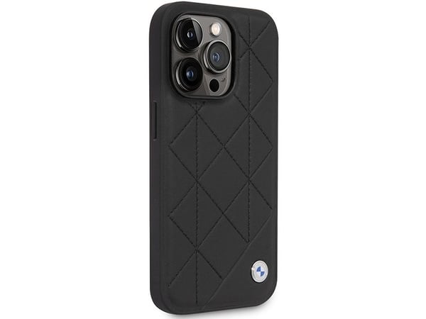 BMW-etuiet BMHCP14L22RQDK til iPhone 14 Pro 6,1" svart quiltet skinn