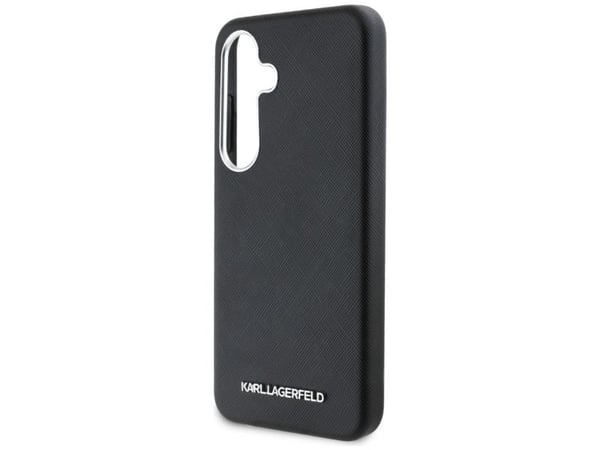Karl Lagerfeld Saffiano Full-innpakket, langstrakt metalllogo MagSafe Samsung Galaxy S25+ telefondeksel svart