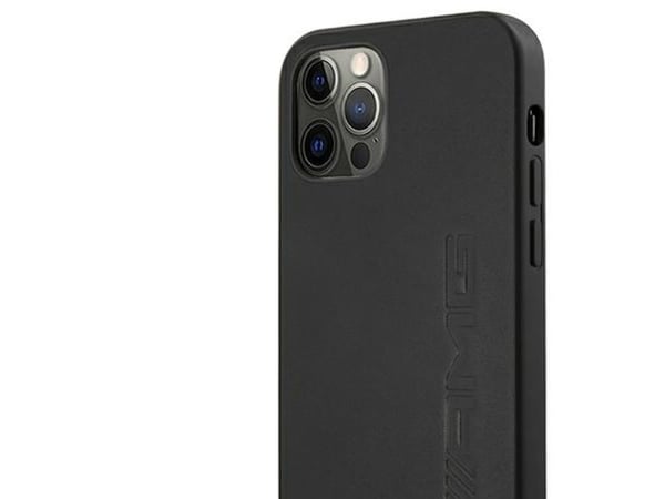 AMG AMHCP12LDOLBK iPhone 12 Pro Max 6,7" svart hardcase lær hot stamped