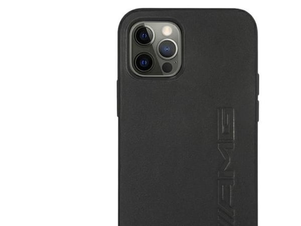 AMG AMHCP12LDOLBK iPhone 12 Pro Max 6,7" svart hardcase lær hot stamped