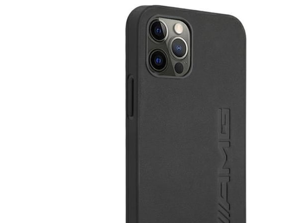 AMG AMHCP12LDOLBK iPhone 12 Pro Max 6,7" svart hardcase lær hot stamped