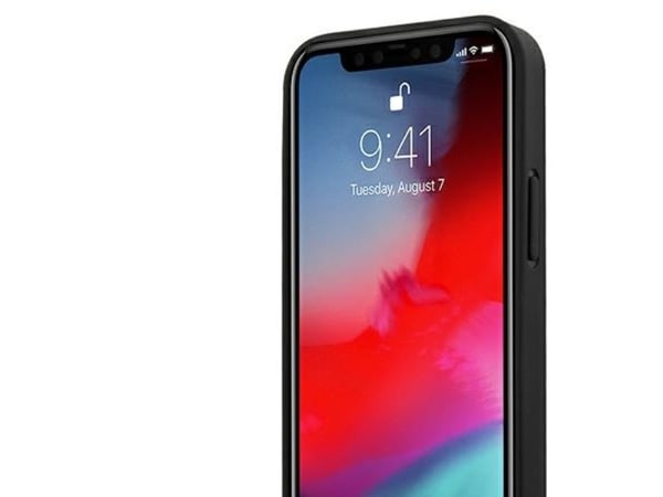 AMG AMHCP12LDOLBK iPhone 12 Pro Max 6,7" svart hardcase lær hot stamped