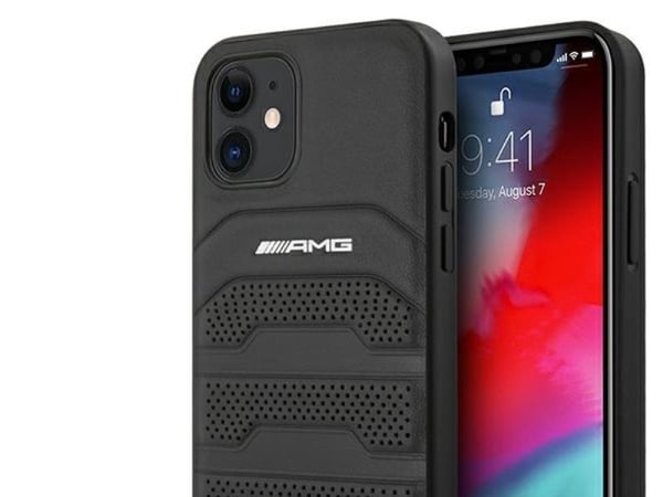 AMG AMHCP12SGSEBK iPhone 12 mini 5,4" svart hardcase i lær med pregede linjer