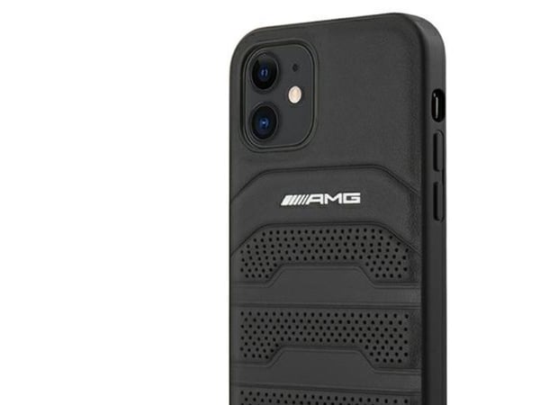 AMG AMHCP12SGSEBK iPhone 12 mini 5,4" svart hardcase i lær med pregede linjer