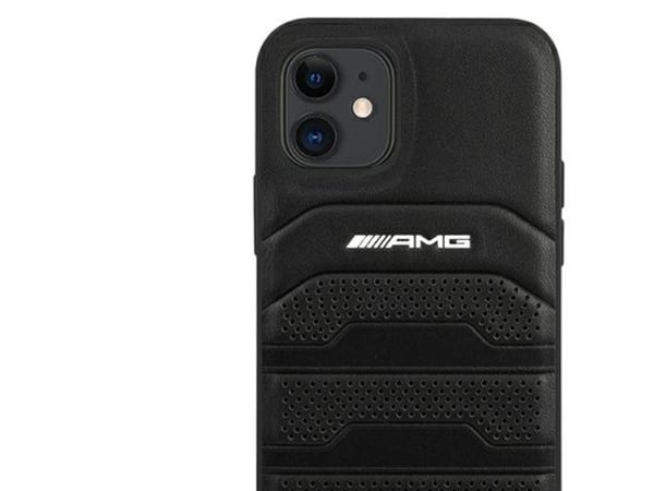 AMG AMHCP12SGSEBK iPhone 12 mini 5,4" svart hardcase i lær med pregede linjer