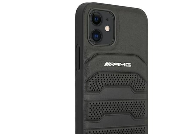 AMG AMHCP12SGSEBK iPhone 12 mini 5,4" svart hardcase i lær med pregede linjer