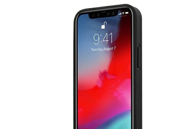 AMG AMHCP12SGSEBK iPhone 12 mini 5,4" svart hardcase i lær med pregede linjer