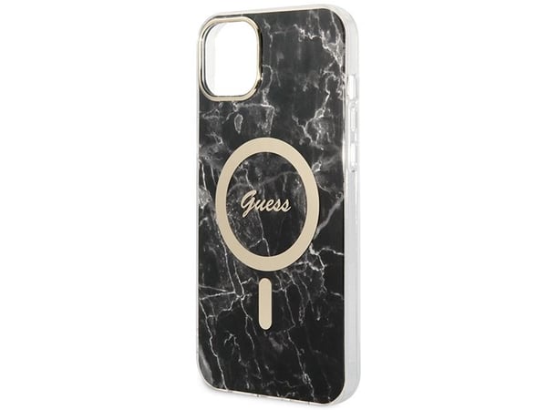 Guess set till iPhone 14 6,1" fodral + laddare GUBPP14SHMEACSK svart/svart hårt fodral Marble MagSafe