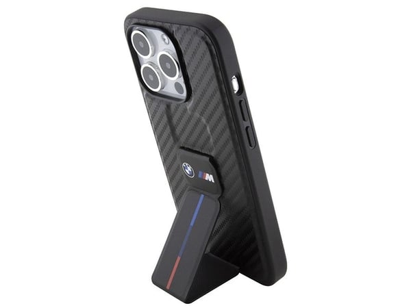 BMW BMHCP15LGSPCCK iPhone 15 Pro 6,1" svart hardcase Grip Stand Smooth & Carbon