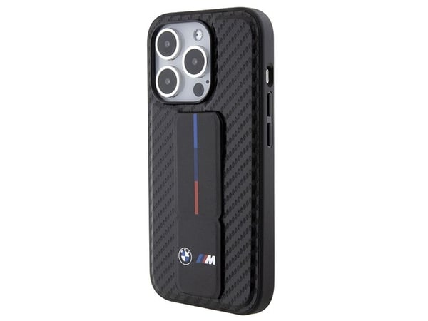 BMW BMHCP15LGSPCCK iPhone 15 Pro 6,1" svart hardcase Grip Stand Smooth & Carbon