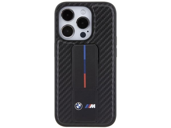 BMW BMHCP15LGSPCCK iPhone 15 Pro 6,1" svart hardcase Grip Stand Smooth & Carbon