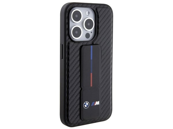 BMW BMHCP15LGSPCCK iPhone 15 Pro 6,1" svart hardcase Grip Stand Smooth & Carbon