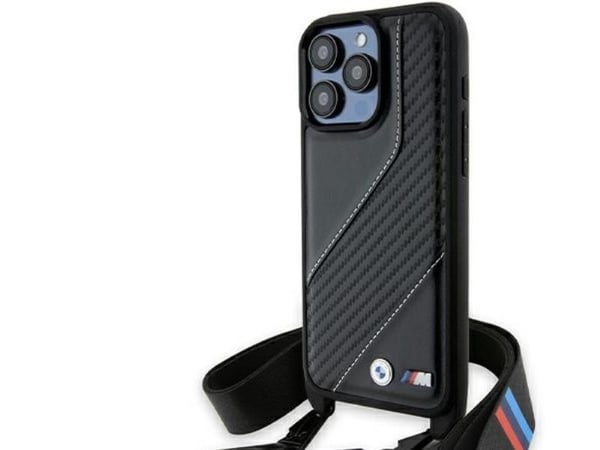 BMW BMHCP15L23PSCCK iPhone 15 Pro 6,1" hårt skal i svart M Edition Carbon Stripe & Strap