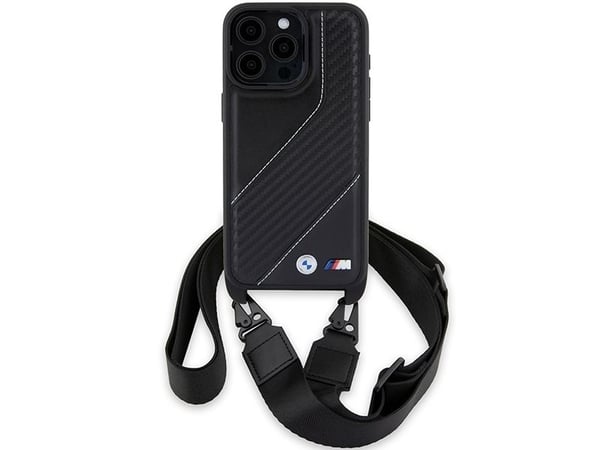 BMW BMHCP15L23PSCCK iPhone 15 Pro 6,1" hårt skal i svart M Edition Carbon Stripe & Strap