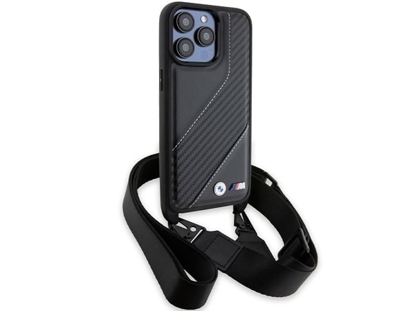 BMW BMHCP15L23PSCCK iPhone 15 Pro 6,1" hårt skal i svart M Edition Carbon Stripe & Strap