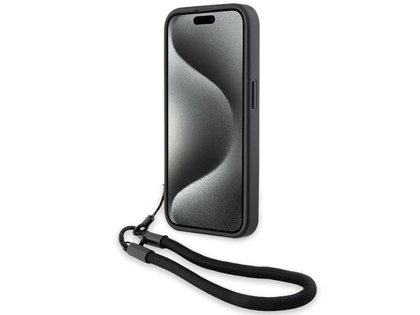 Deksel BMW BMHCP15L23RMRLK til Apple iPhone 15 Pro 6,1" svart hardt deksel Signature Leather Wordmark Cord