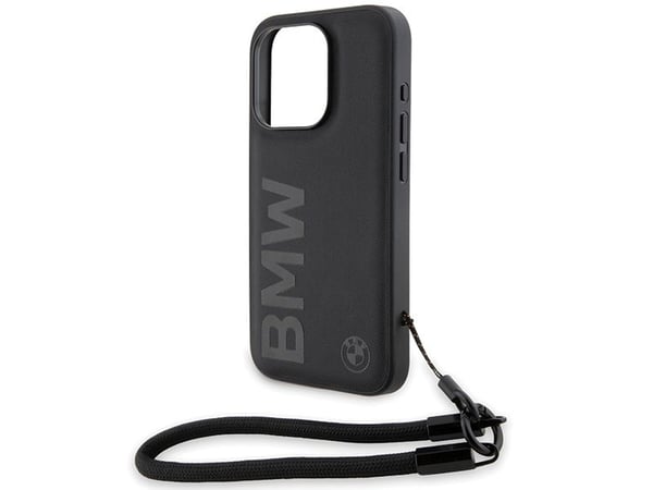 Deksel BMW BMHCP15L23RMRLK til Apple iPhone 15 Pro 6,1" svart hardt deksel Signature Leather Wordmark Cord